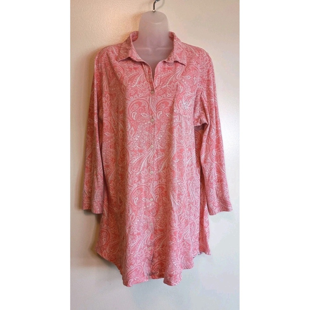 Lauren Ralph Lauren XL Paisley Jersey Knit Nightgown Nightshirt Coral Pink